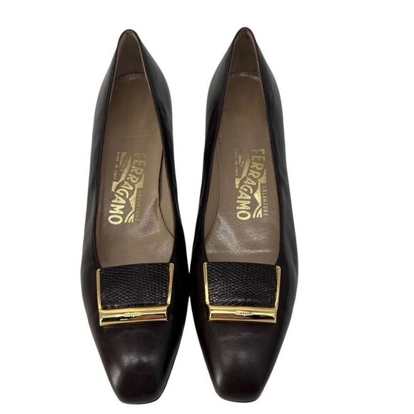 Salvatore Ferragamo Brown Leather Pump Heels Size 8.5 AA Women’s - Picture 1 of 8
